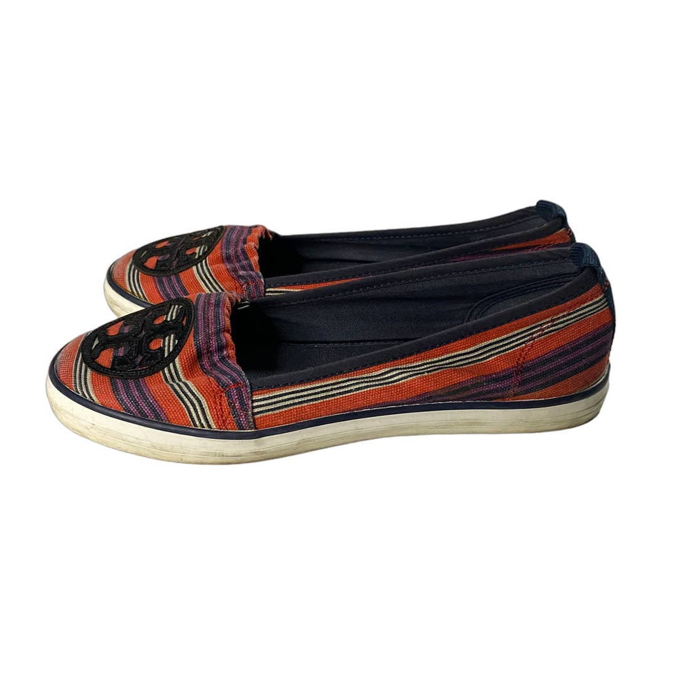 Tory Burch Raymond Striped Canvas Flat Comfort Shoes Women's 7